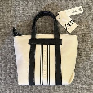 Zara text canvas mini tote bag